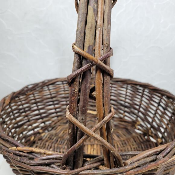 Vintage Woven Basket with Twisted Handle 13" Large Rustic Garden Basket Easter - Picture 16 of 16